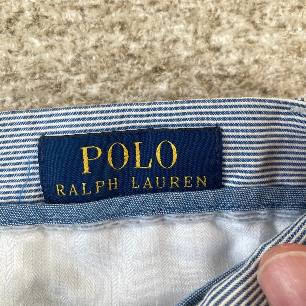 Polo Ralph Lauren Mens 33 (Fit 32) Blue White Pinstripe Classic 6